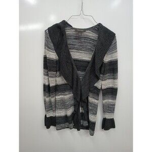 White House Black Market Sweater Gray Variegated Ruffle Cardigan Striped Size S